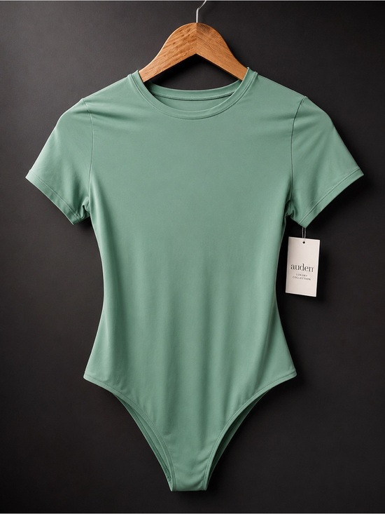 Auden Tops - Auden Luxury Collection Green Short Sleeve Bodysuit – Size L NWT